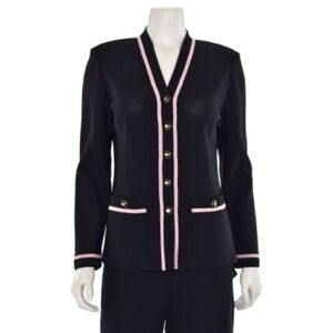 St. John Black and Pink Knit Button Up Cardigan Jacket Size P